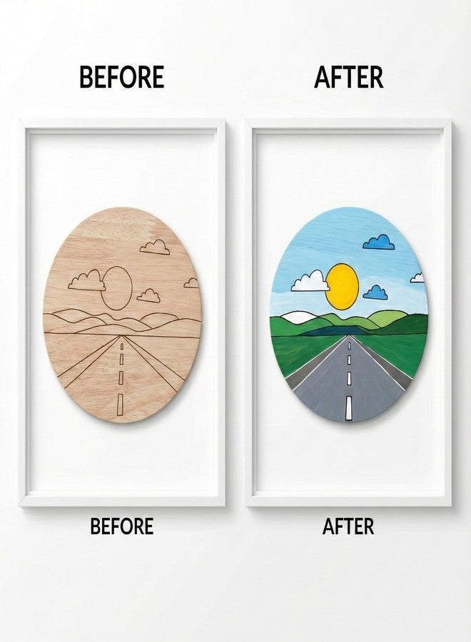 HOBBY INDIA Wooden Painting Kit Set for Kids & Adults | DIY Wall Decor Art & Craft | Round Tree Circle Coaster | Home & Office Hanging Decoration | Birthday Gift for Girls & Boys (Sunset Mountain Road Trip) - Image 2